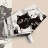Automatic Black and White Umbrella with Cartoon Kitten Print