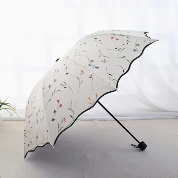 Manual Folding Umbrella with Crabapple Flower and Lotus Edge Design