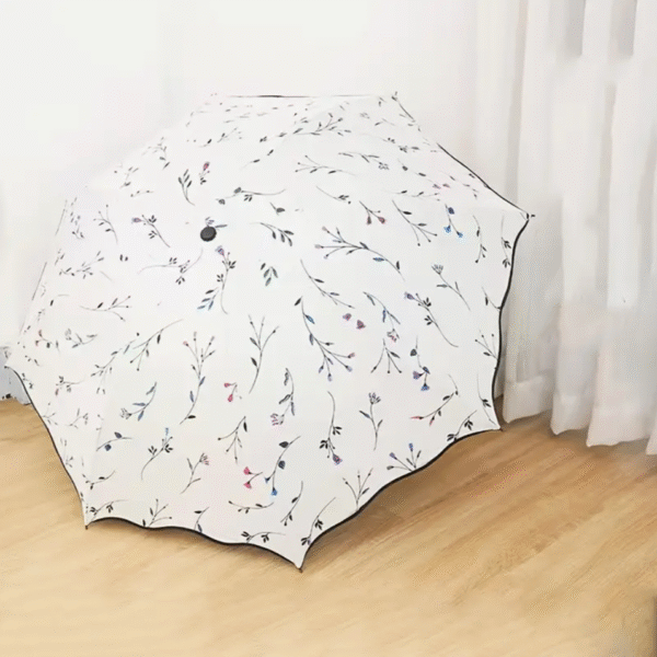 Manual Folding Umbrella with Crabapple Flower and Lotus Edge Design